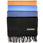 MISSONI Mens Womens Wool Fringe Scarf Contrast Logo Black Blue Beige