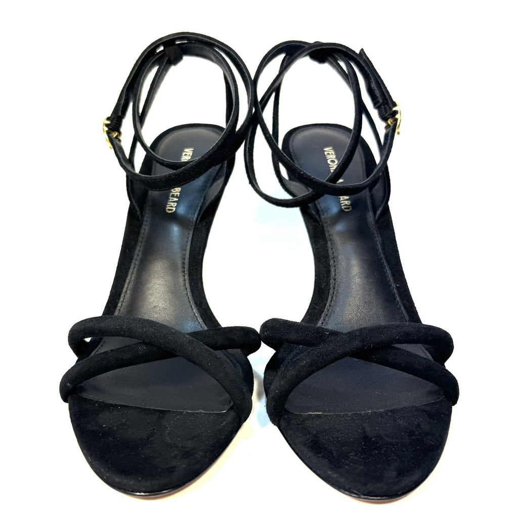 VERONICA BEARD Manuela Suede Leather Heel Strap Ankle Sandals Black (MSRP $450)