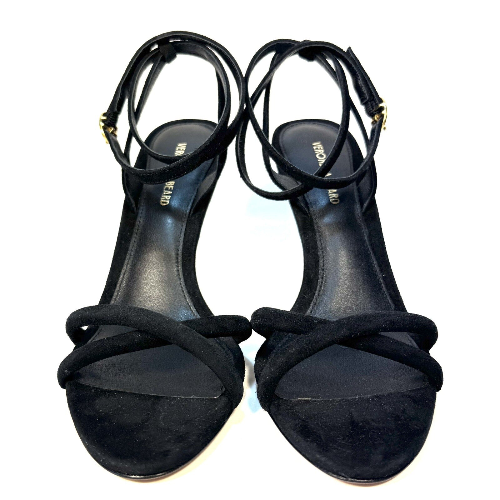 VERONICA BEARD Manuela Suede Leather Heel Strap Ankle Sandals Black (MSRP $450)