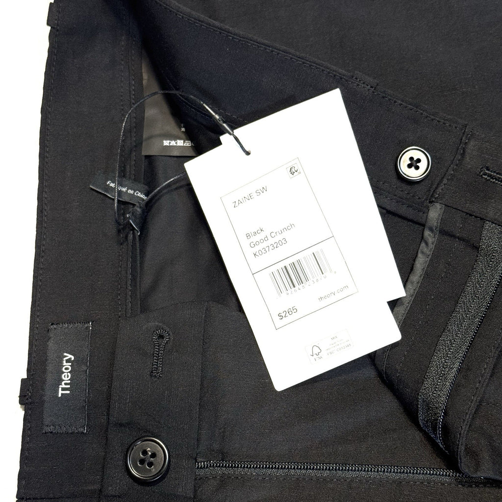 THEORY Mens Zaine Good Crunch Linen Straight Leg Chino Pants Black (MSRP $265)