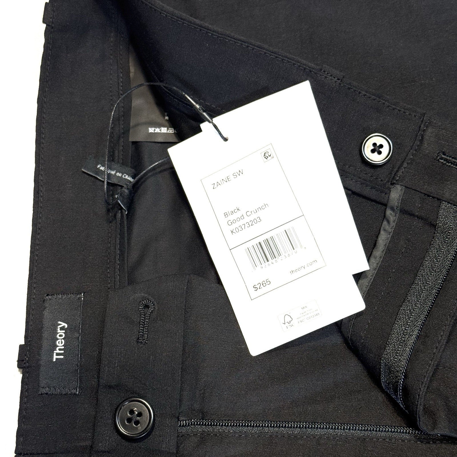 THEORY Mens Zaine Good Crunch Linen Straight Leg Chino Pants Black (MSRP $265)