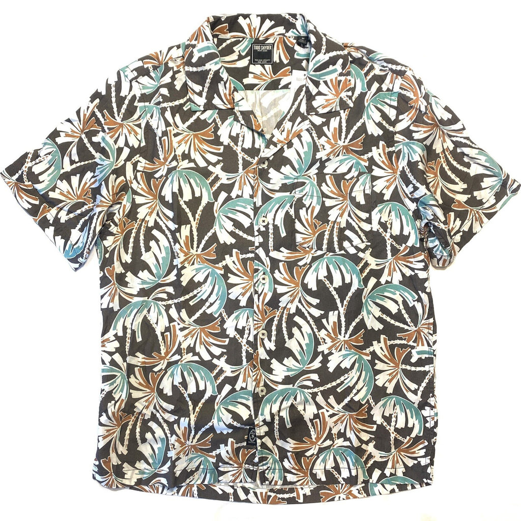 TODD SNYDER Mens Palm Print Camp Collar Short Sleeve Shirt Brown (MSRP $178)