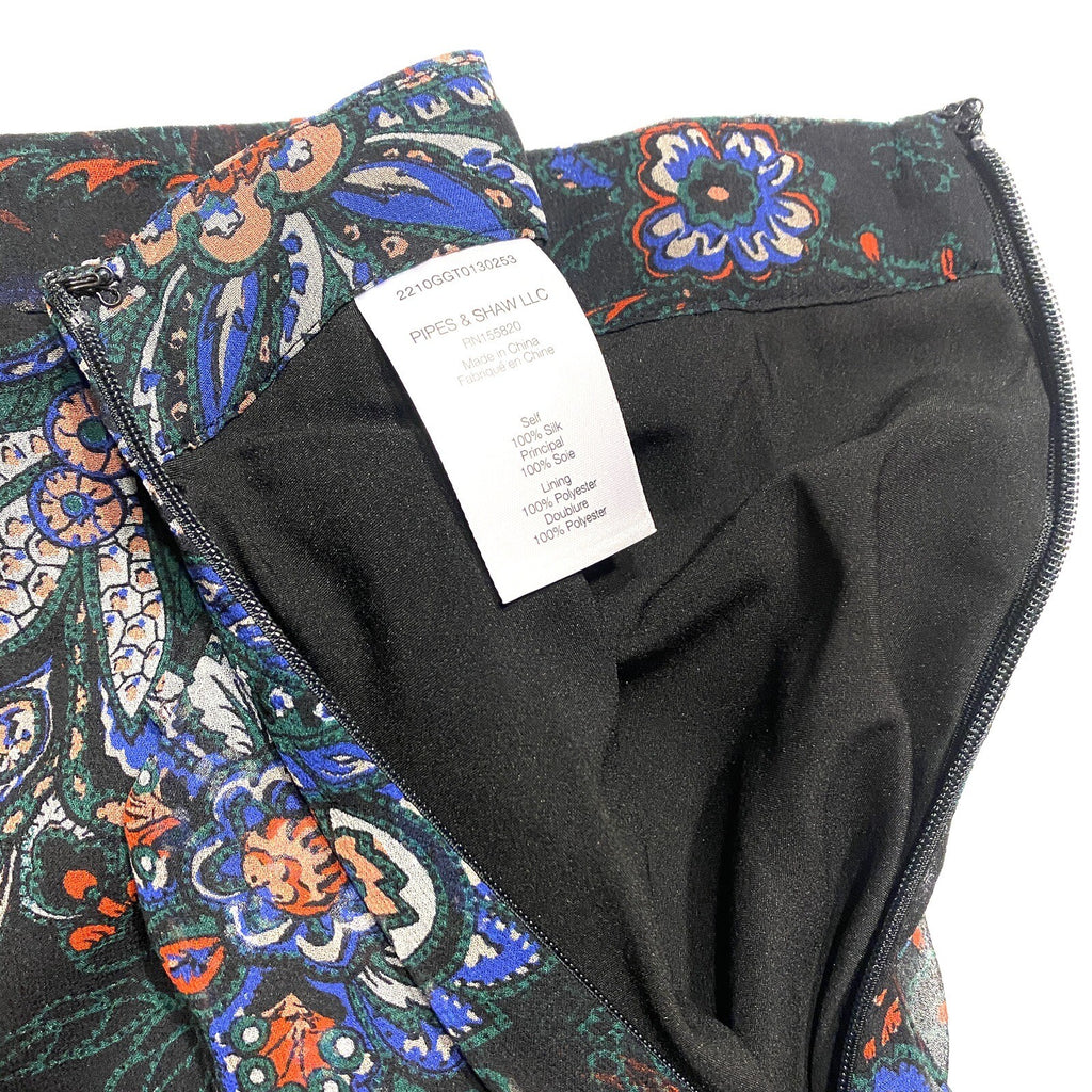 VERONICA BEARD Tiare Ruffled Silk High Low Paisley Skirt Black (MSRP $548)