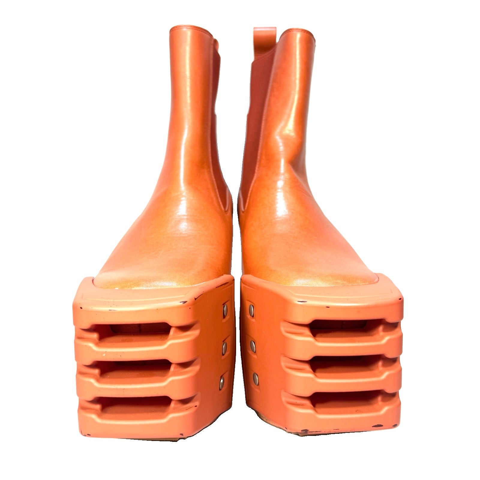 RICK OWENS Womens Grilled Kiss Platform Heel Boots Orange 39 (MSRP $1,970)