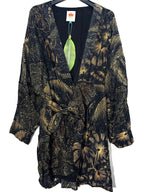 FARM RIO Womens Golden Foliage Puffy Sleeve Wrap Mini Dress Black L (MSRP $298)