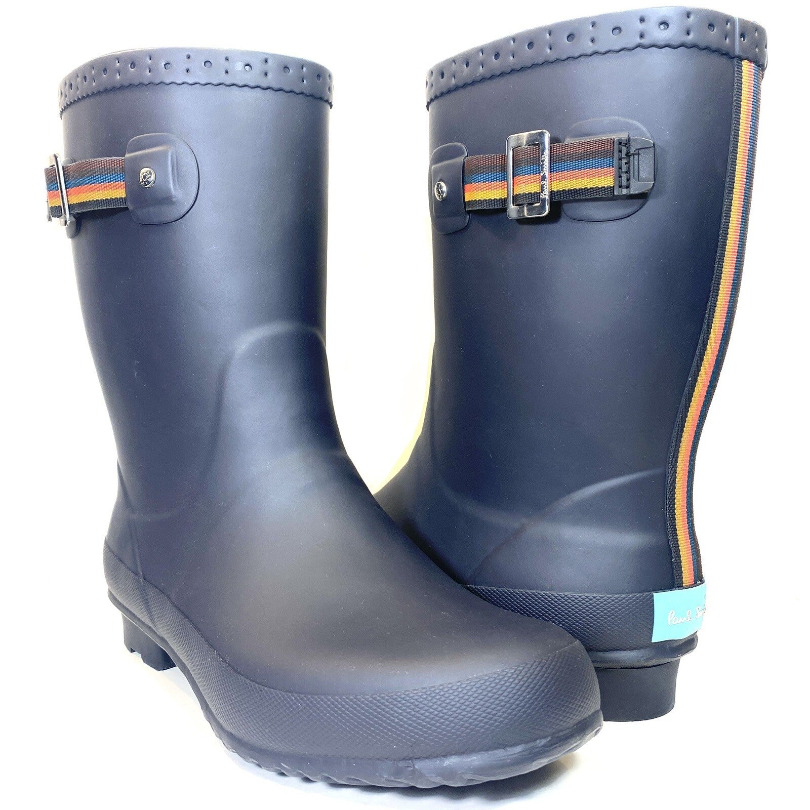 PAUL SMITH Mens Krupa Wellington Mid Calf Rubber Rain Boots Navy Blue 41