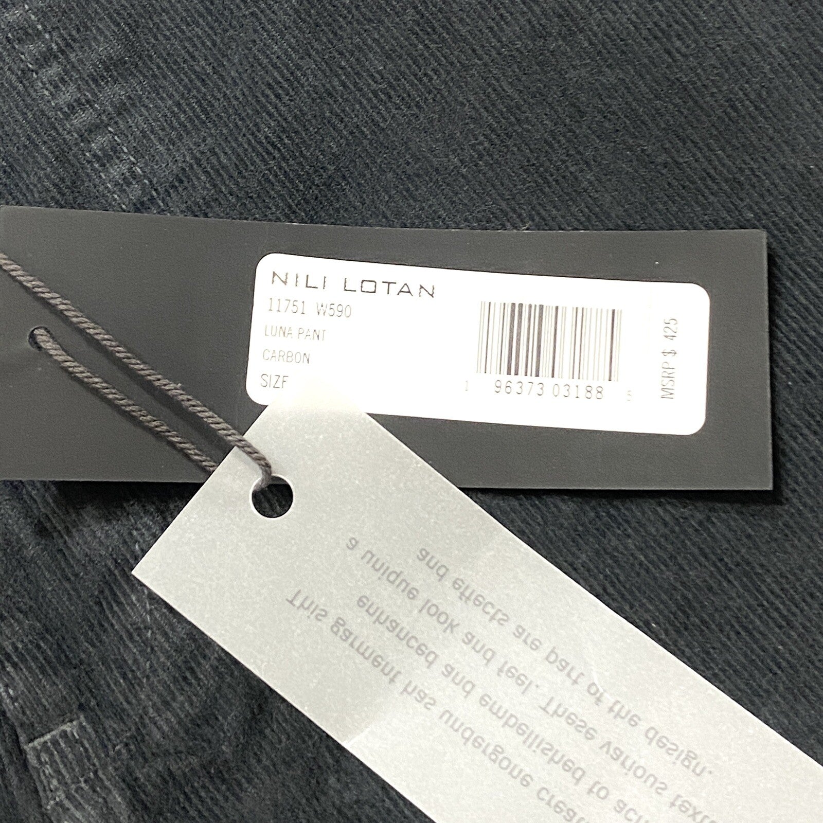 NILI LOTAN Womens Luna Crop Corduroy Pants Carbon Black (MSRP $425)