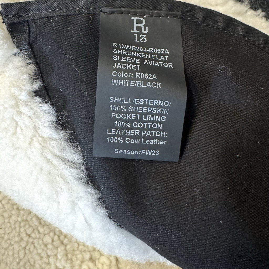R13 Womens Shearling Leather Shrunken Aviator Jacket Black M (MSRP $3,495)
