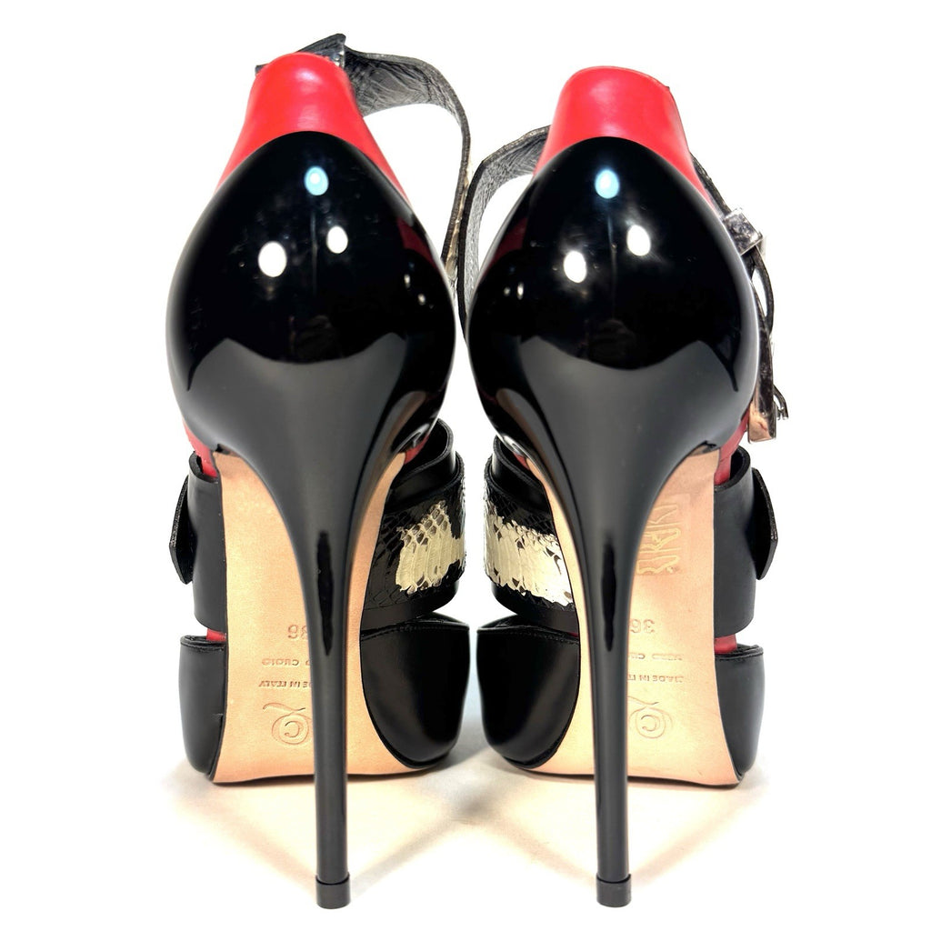 ALEXANDER MCQUEEN Womens Muscat Python Leather Heels Black Red 36 (MSRP $879)