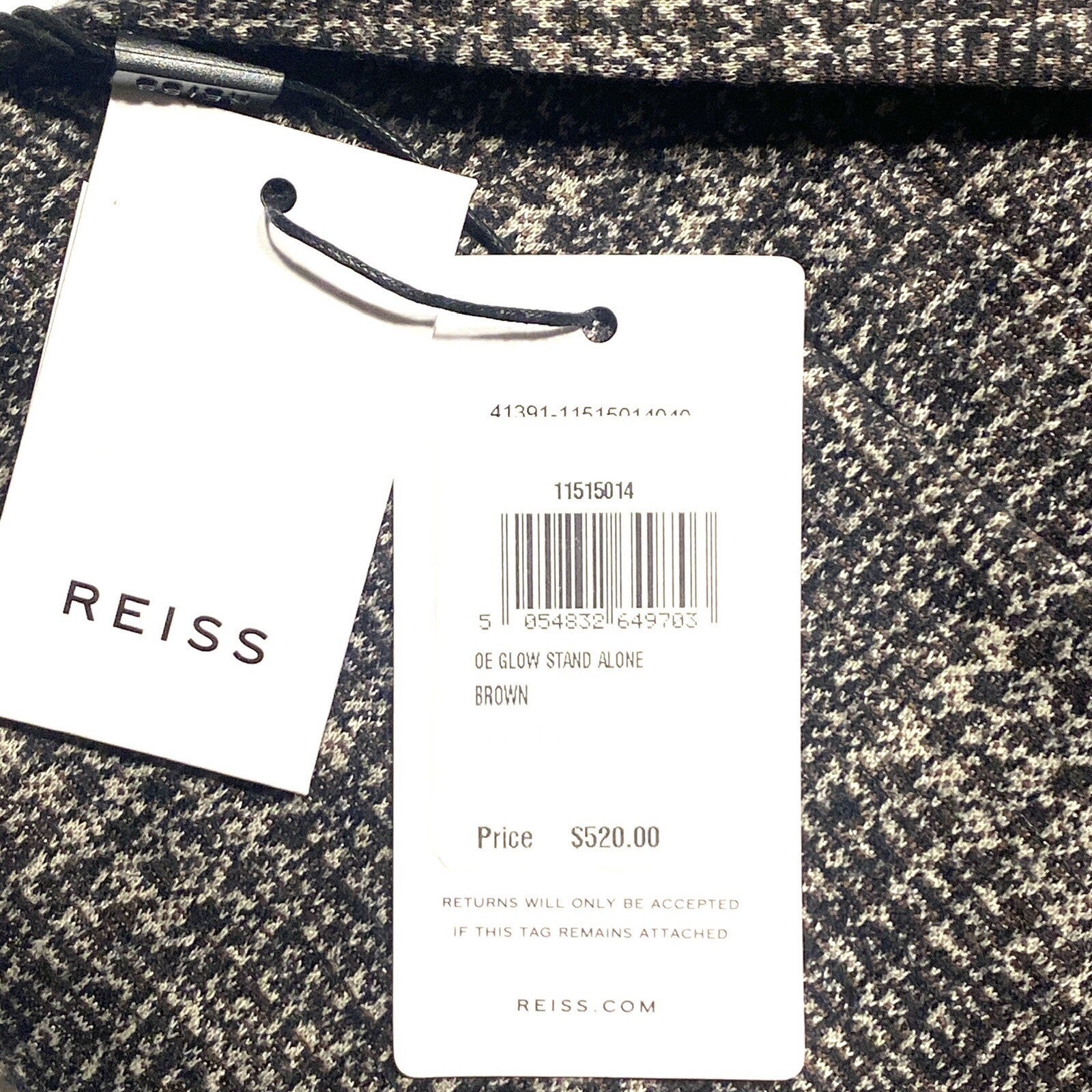 REISS Mens Glow Stand Alone Check Wool Blazer Sport Coat Black Brown (MSRP $520)