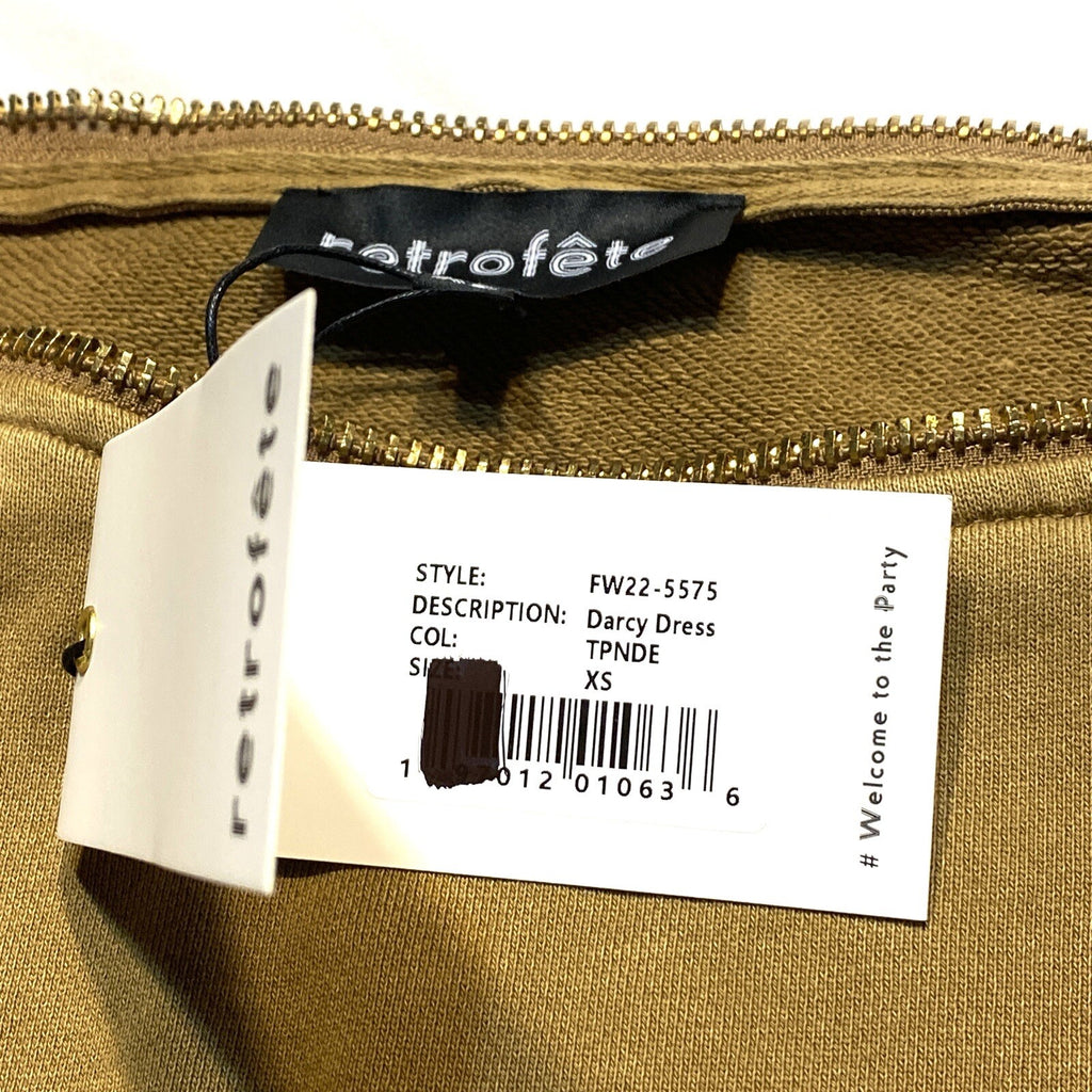 RETROFETE Darcy Zip Shoulder Sweatshirt Dress Light Brown XS (MSRP $365)