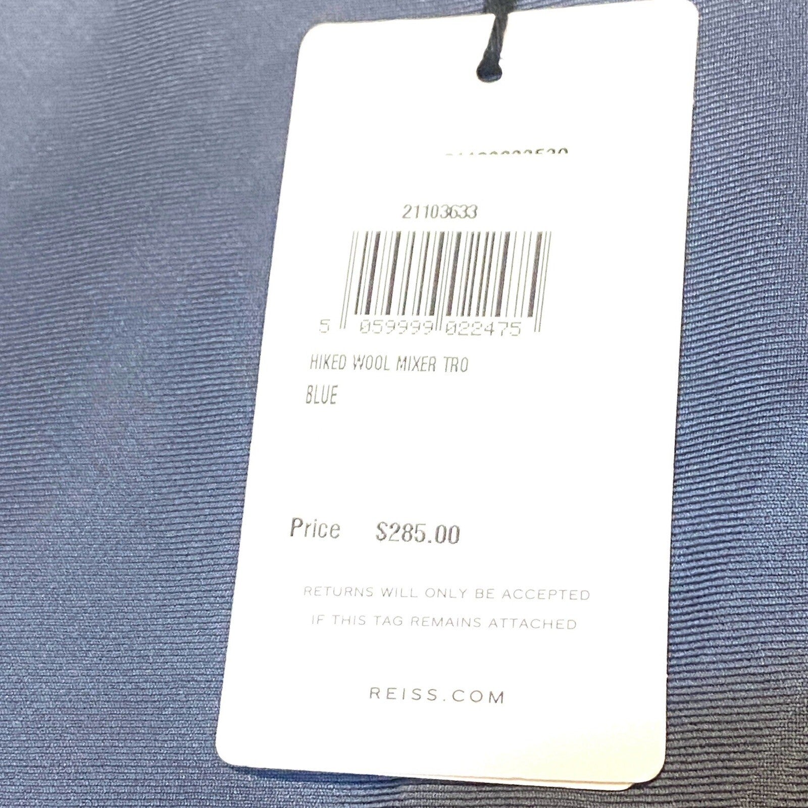 REISS Mens Hiked Wool Mixer Dress Trousers Pants Blue (MSRP $285)