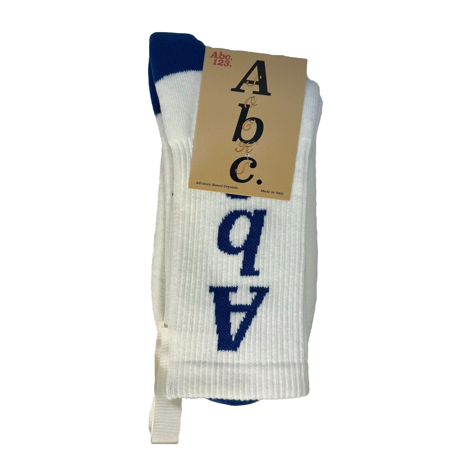 ADVISORY BOARD CRYSTALS ABC Mens Ribbed Logo Socks White Blue (MSRP $35)