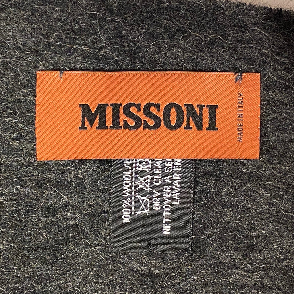 MISSONI Mens Womens Wool Fringe Scarf Ivory Logo Green Gray