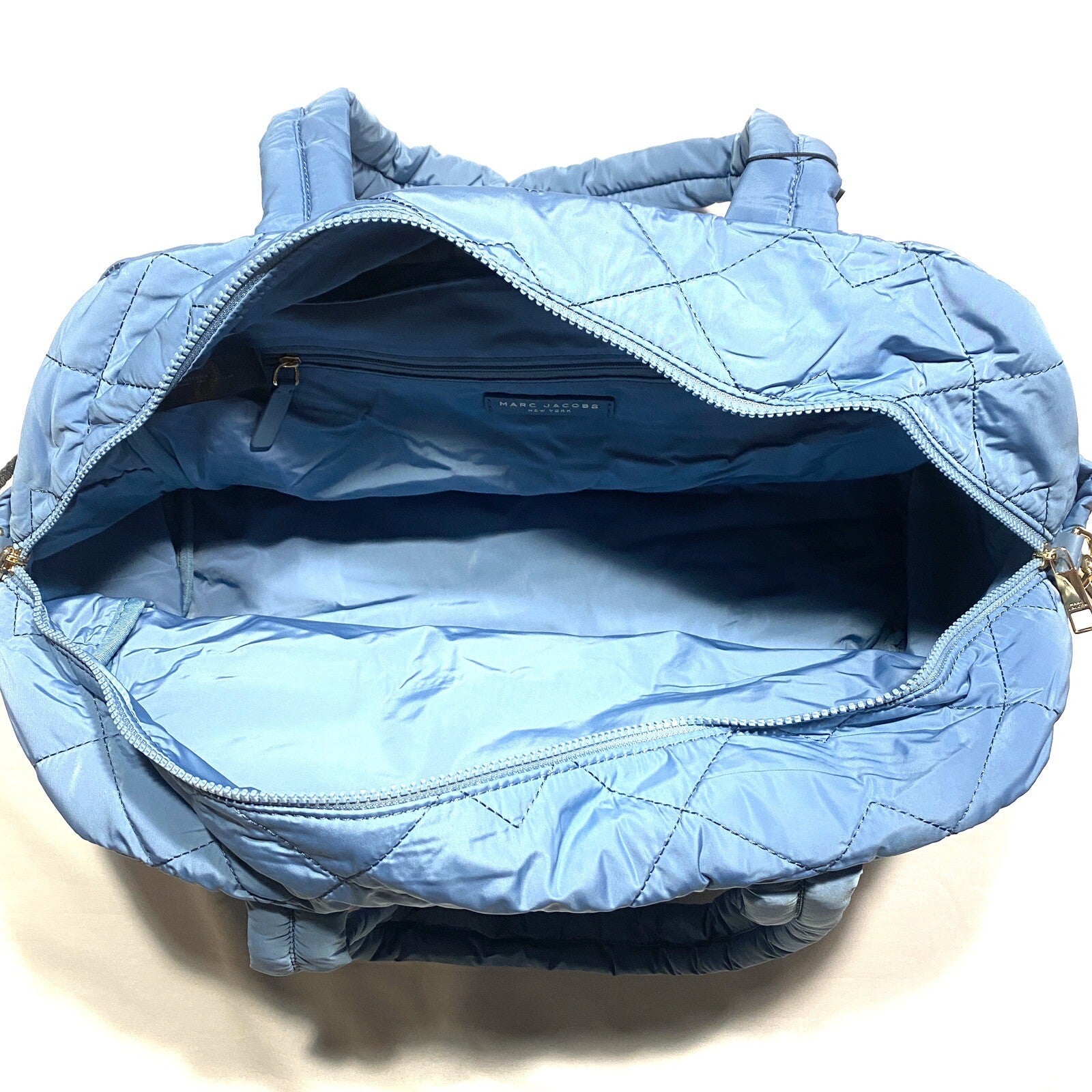 MARC JACOBS Quilted Nylon Weekender Tote Bag Heaven Blue Medium (MSRP $295)