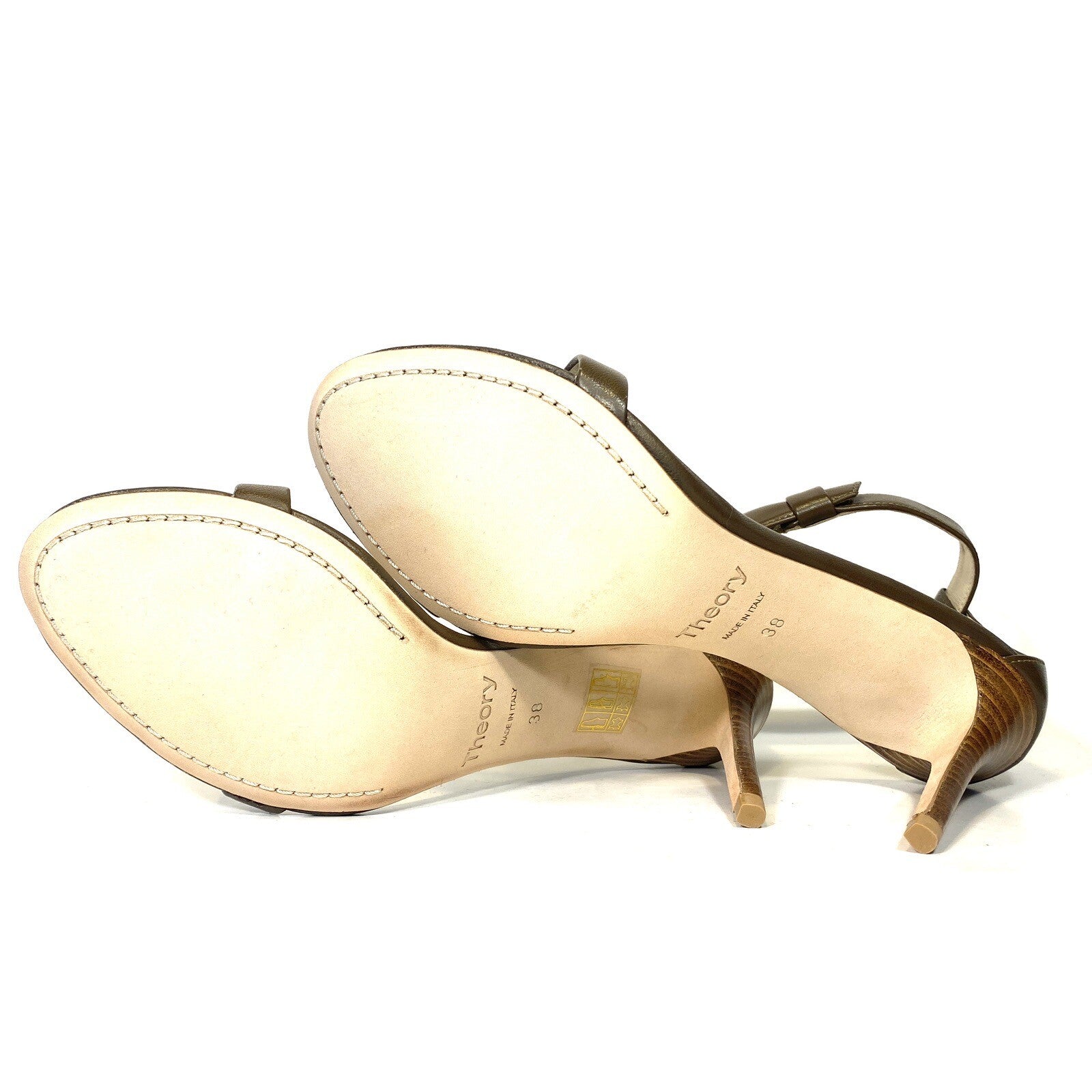 THEORY Womens Demeura Nappa Leather High Heel Sandals Army Olive (MSRP $355)