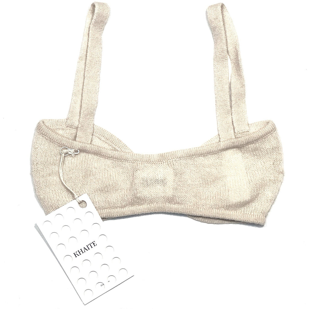 KHAITE Womens Eda Cashmere Knit Bralette Top Custard Ivory (MSRP $540)