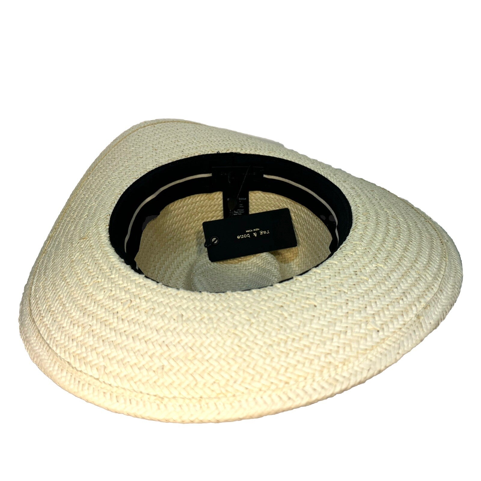 RAG & BONE Womens Packable Straw Net Band Fedora Hat Natural Beige M (MSRP $225)