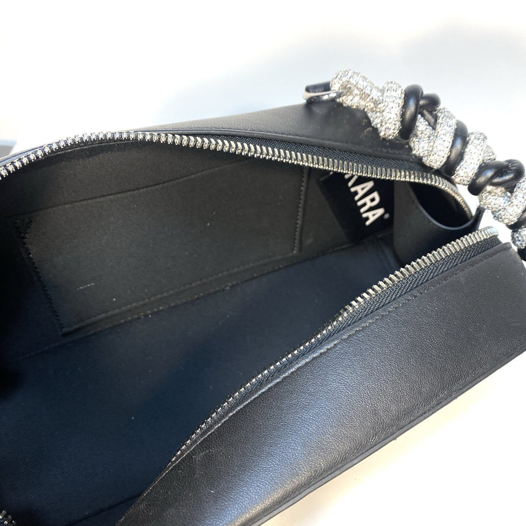 KARA Rhombus Zip Leather Rhinestone Jewel Strap Shoulder Bag Black (MSRP $525)