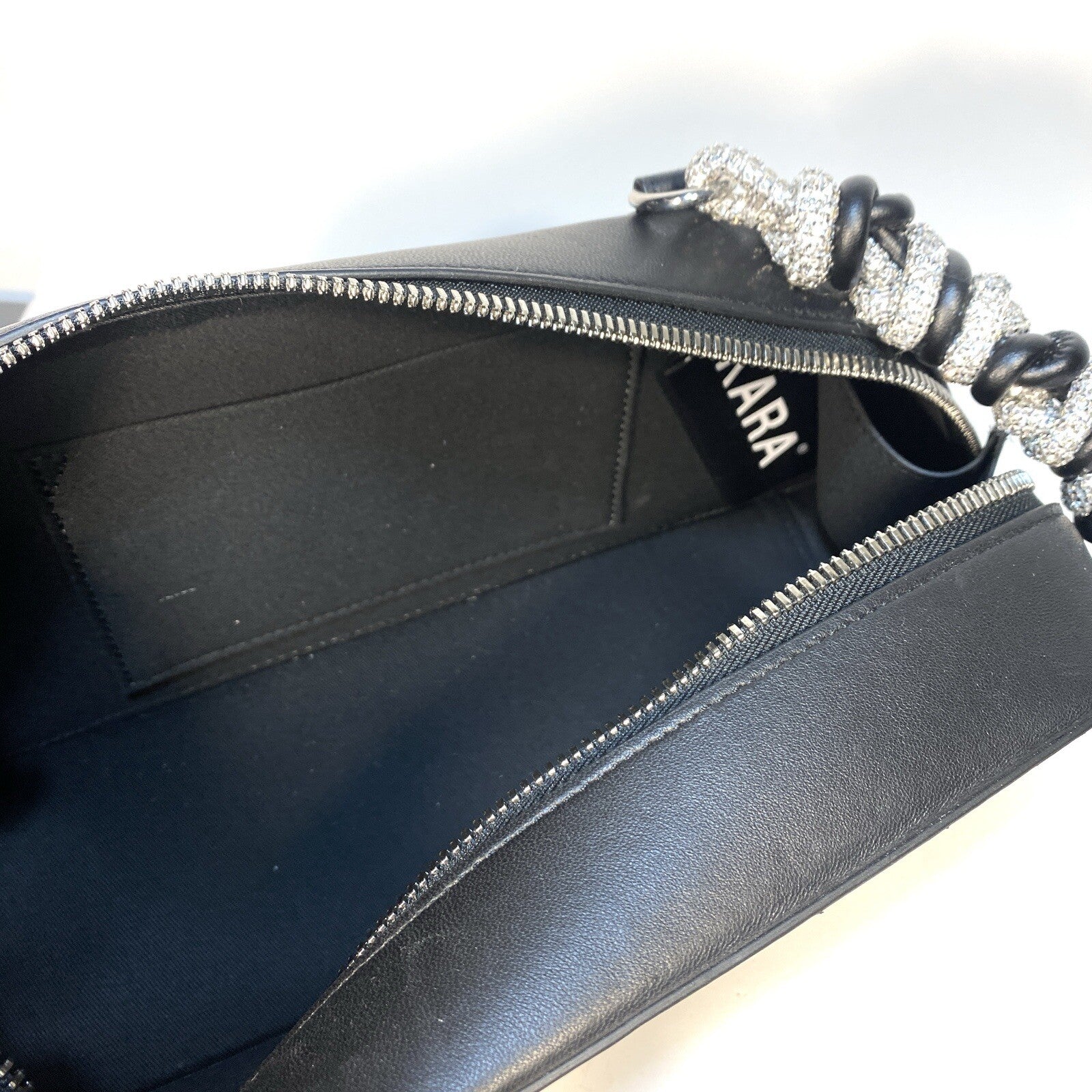 KARA Rhombus Zip Leather Rhinestone Jewel Strap Shoulder Bag Black (MSRP $525)
