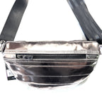 THINK ROYLN Little Runaway Sling Waist Bag Misty Metallic Mirror Grey -MSRP $128