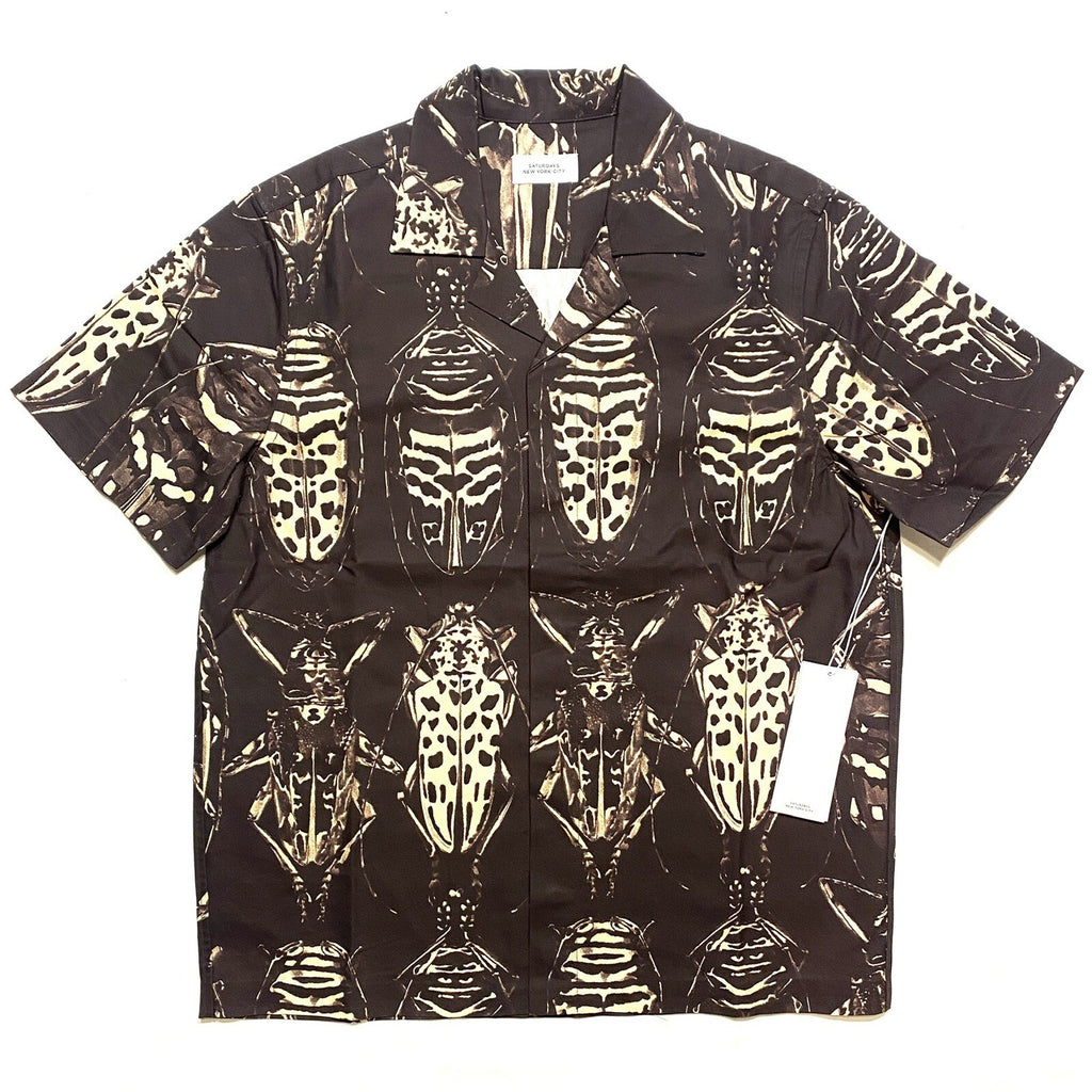 SATURDAYS NYC Mens York Entomology Short Sleeve Shirt Black Brown (MSRP $155)