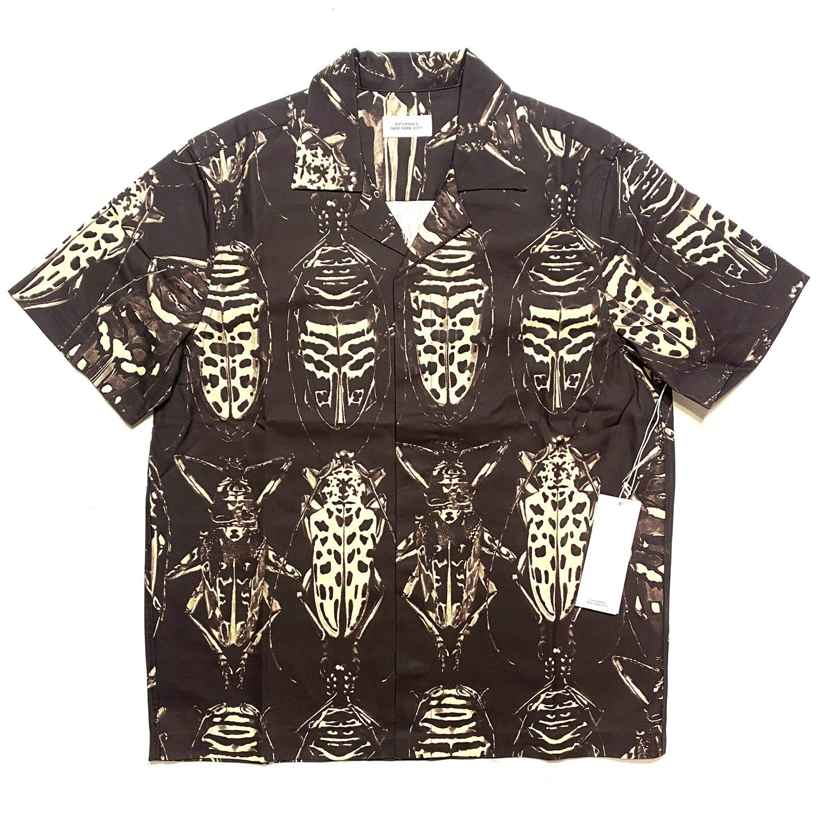 SATURDAYS NYC Mens York Entomology Short Sleeve Shirt Black Brown (MSRP $155)