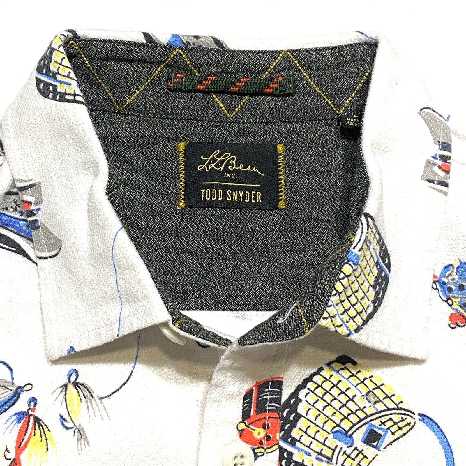 LL BEAN x TODD SNYDER Mens Fishing Reel Flannel Button Shirt White (MSRP $159)