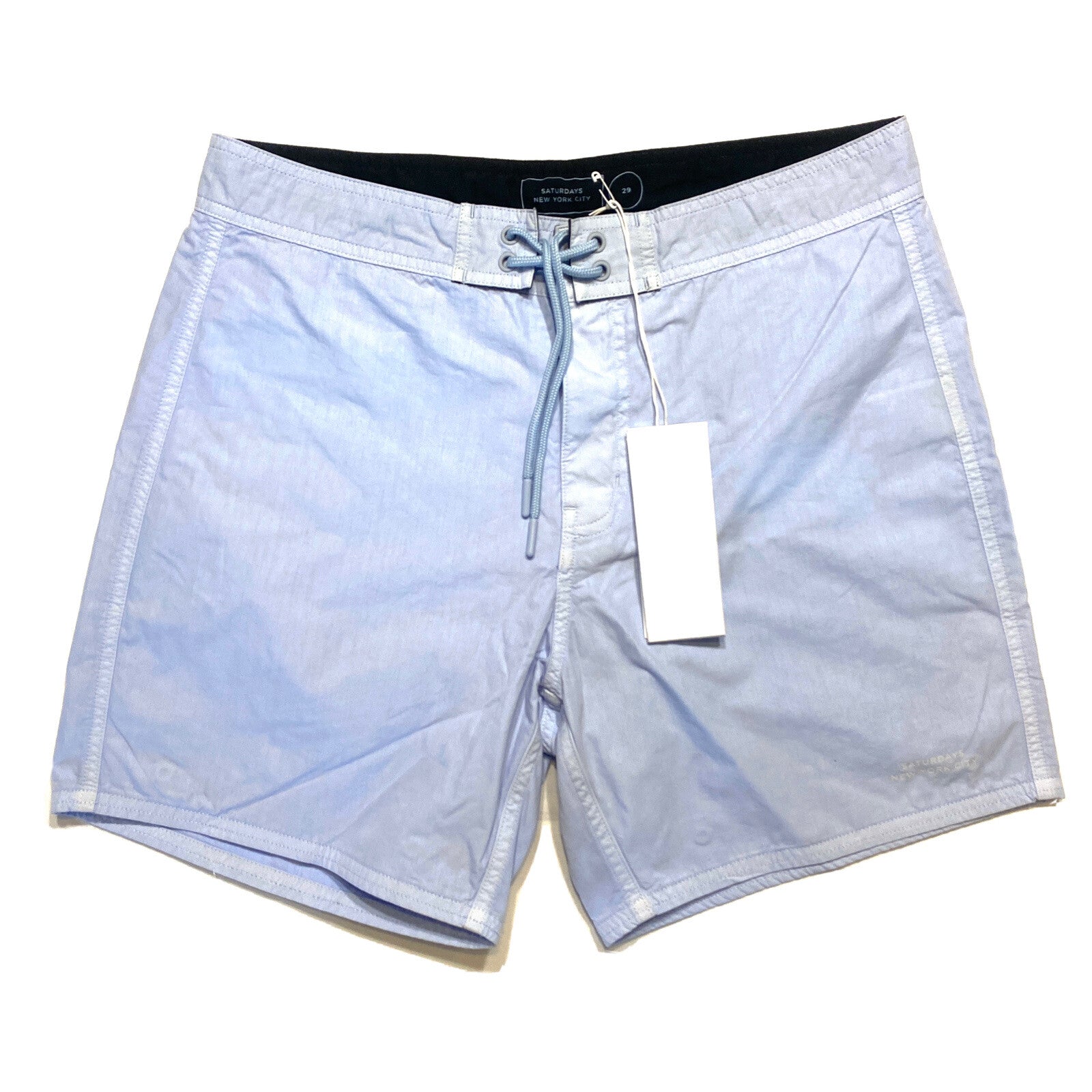 SATURDAYS NYC Mens Danny Garment Dyed Board Shorts Swim Trunks Moonstone Blue S