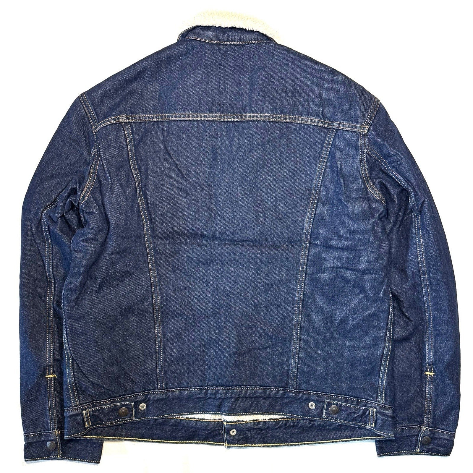 LEVIS Mens Premium Sherpa Jacket Denim Jean Trucker Jacket Dark Blue L