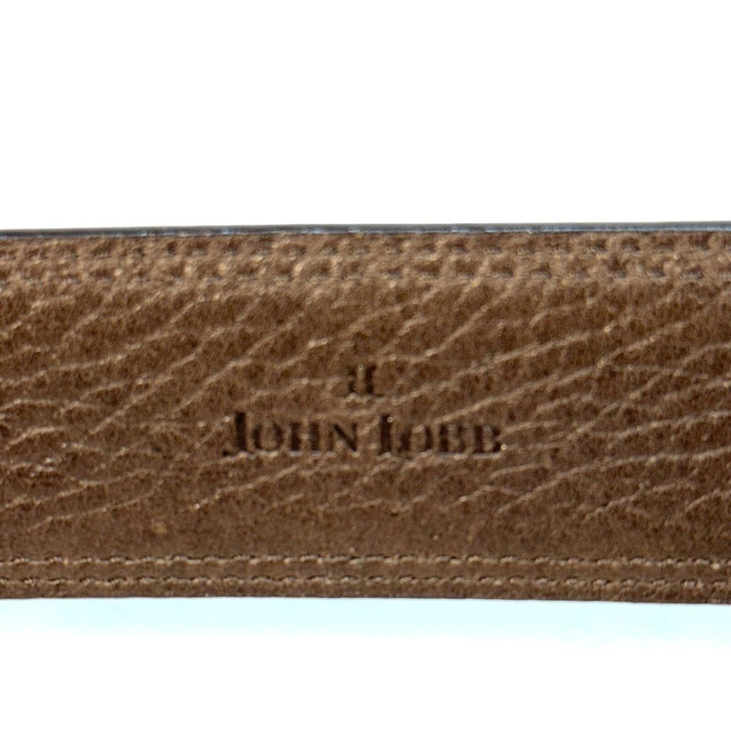 JOHN LOBB Mens Carnegie Palladium 50mm Calf Leather Belt Brown 120cm (MSRP $800)