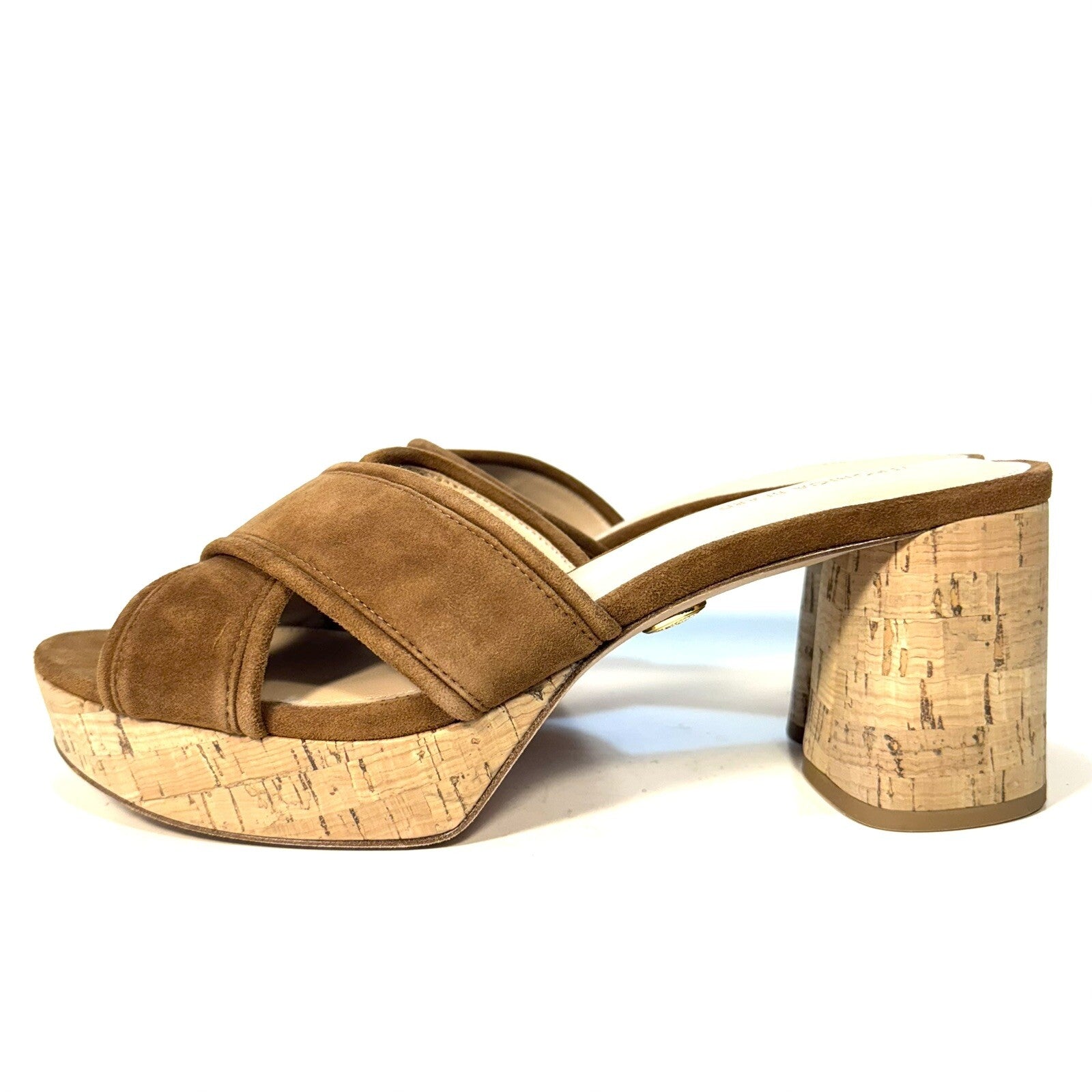 VERONICA BEARD Dory Suede Leather Cork Block Heel Sandals Brown (MSRP $350)