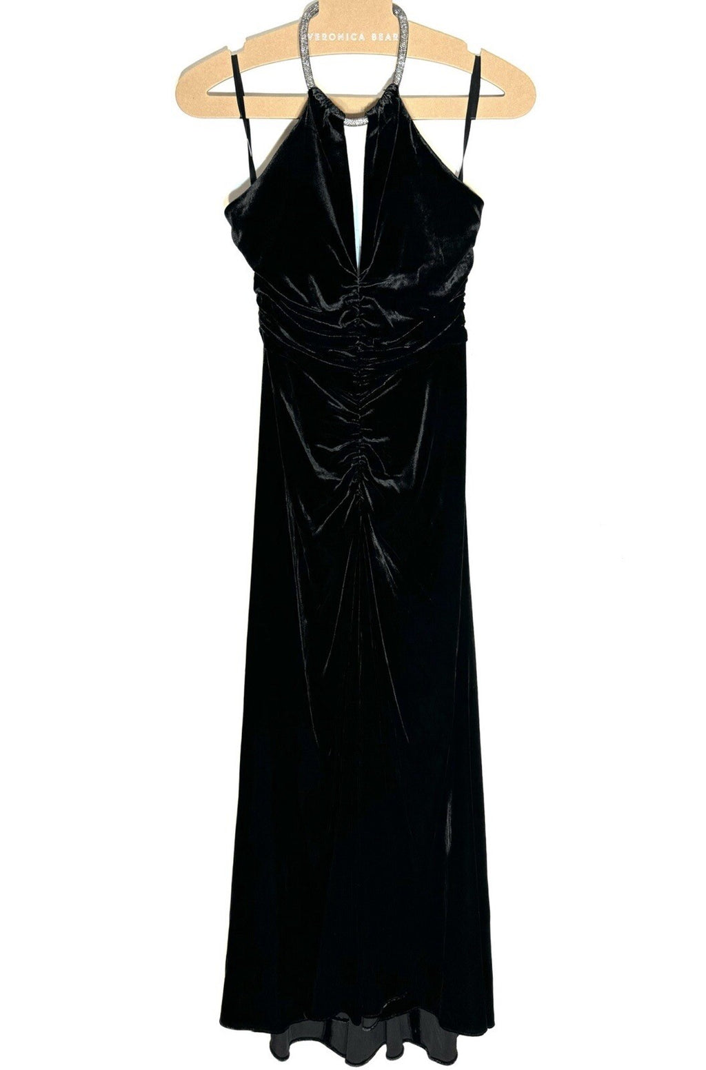 VERONICA BEARD Josette Velvet Sleeveless Crystal Halter Dress Black (MSRP $798)