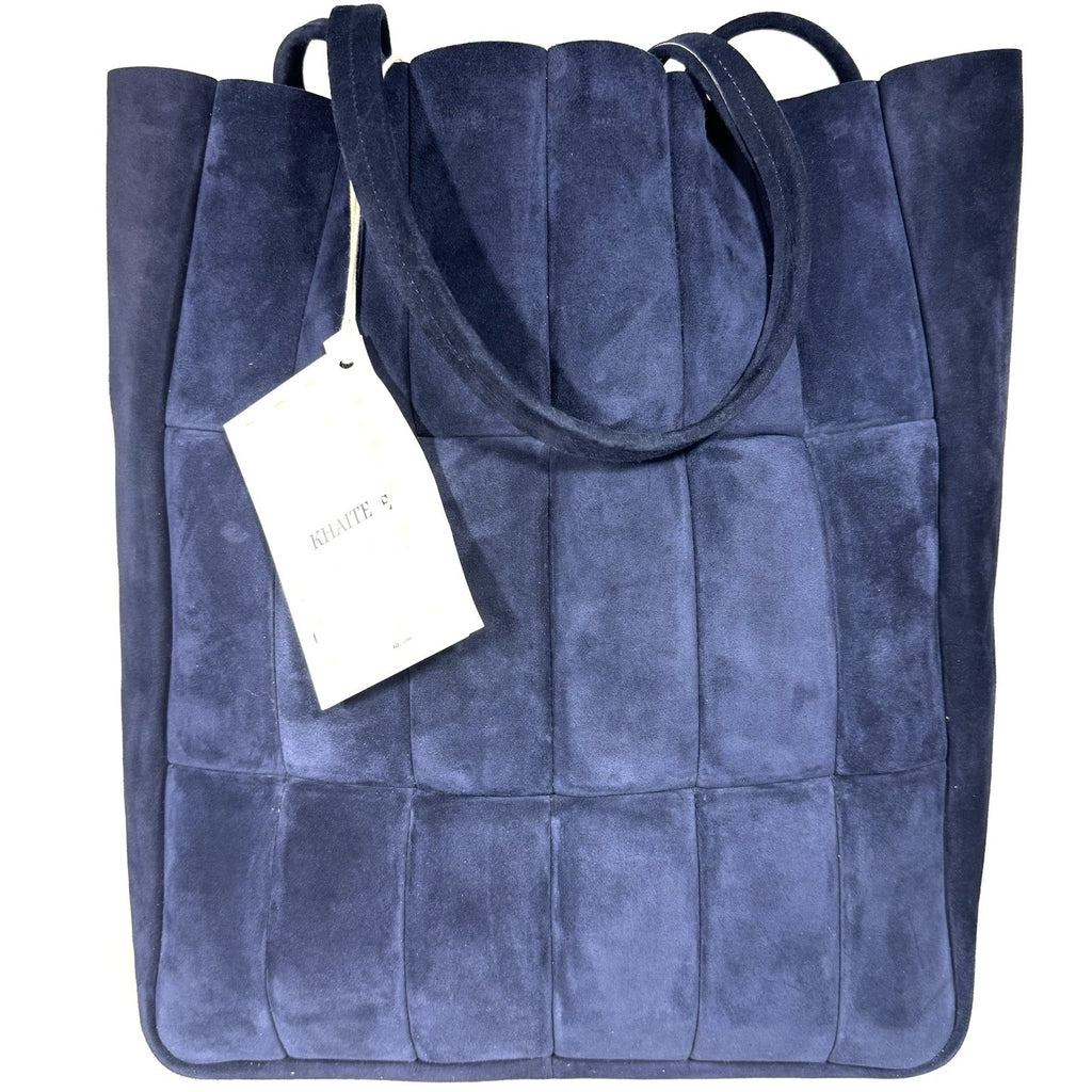 KHAITE Womens Zoe Quilted Suede Leather Tote Bag Midnight Navy Blue -MSRP $2,600