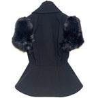 BALMAIN Womens Pleated Wool Crepe Faux Fur Trim Jacket Black 36 (MSRP $5,400)