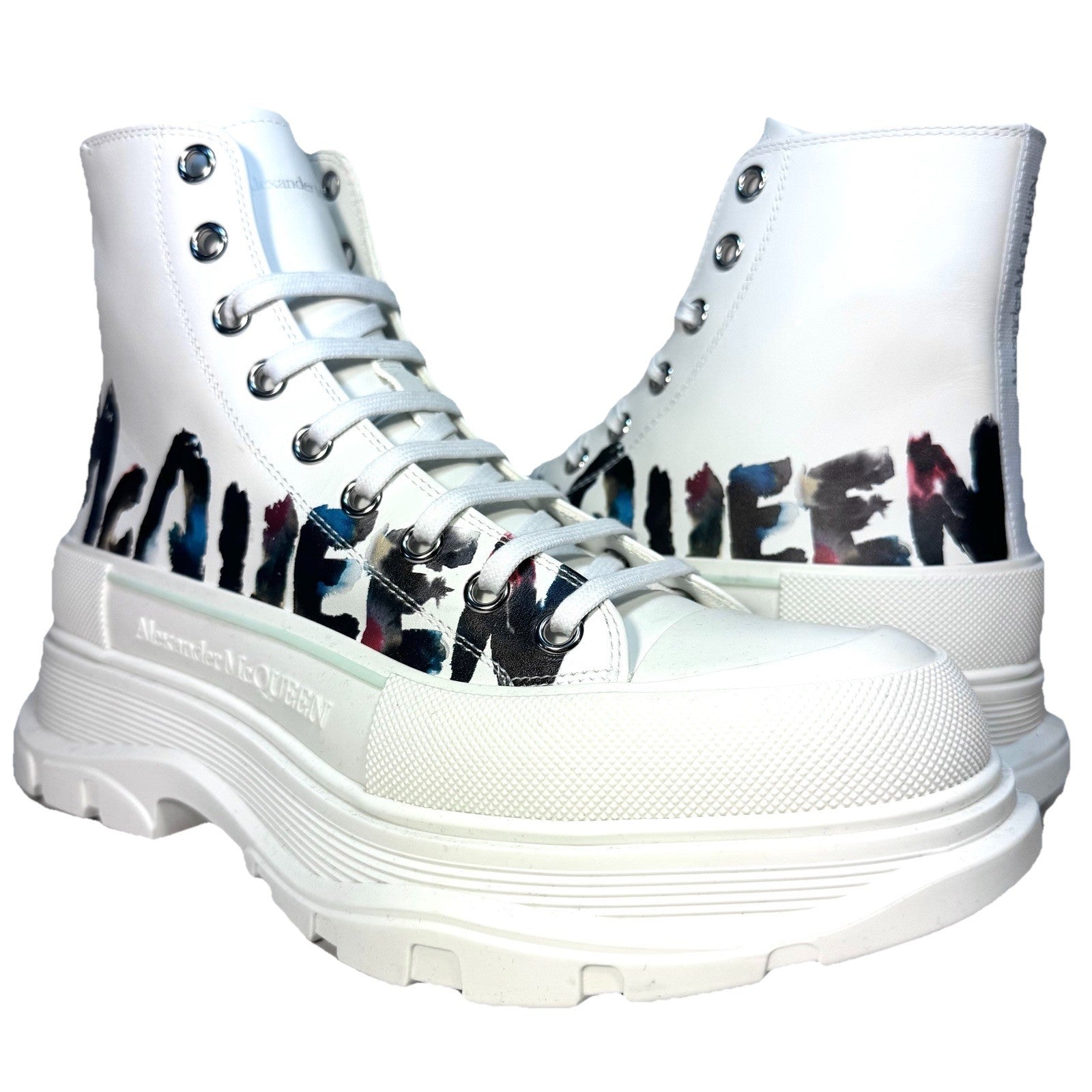 ALEXANDER MCQUEEN Mens Tread Slick Logo Hightop Sneaker Boots White (MSRP $990)