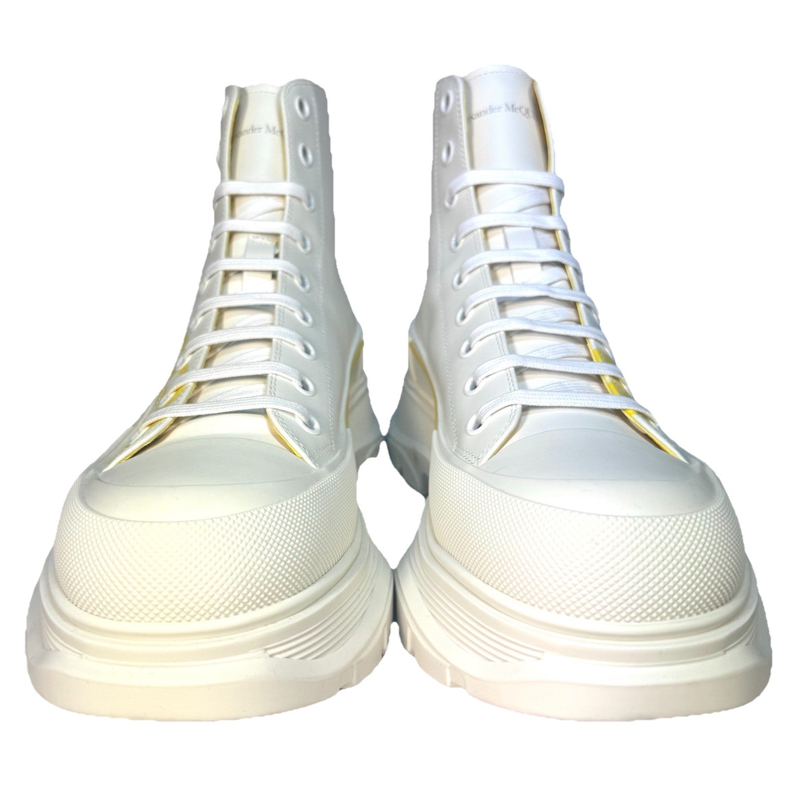 ALEXANDER MCQUEEN Mens Tread Slick Logo Sneaker Boots Yellow White (MSRP $990)