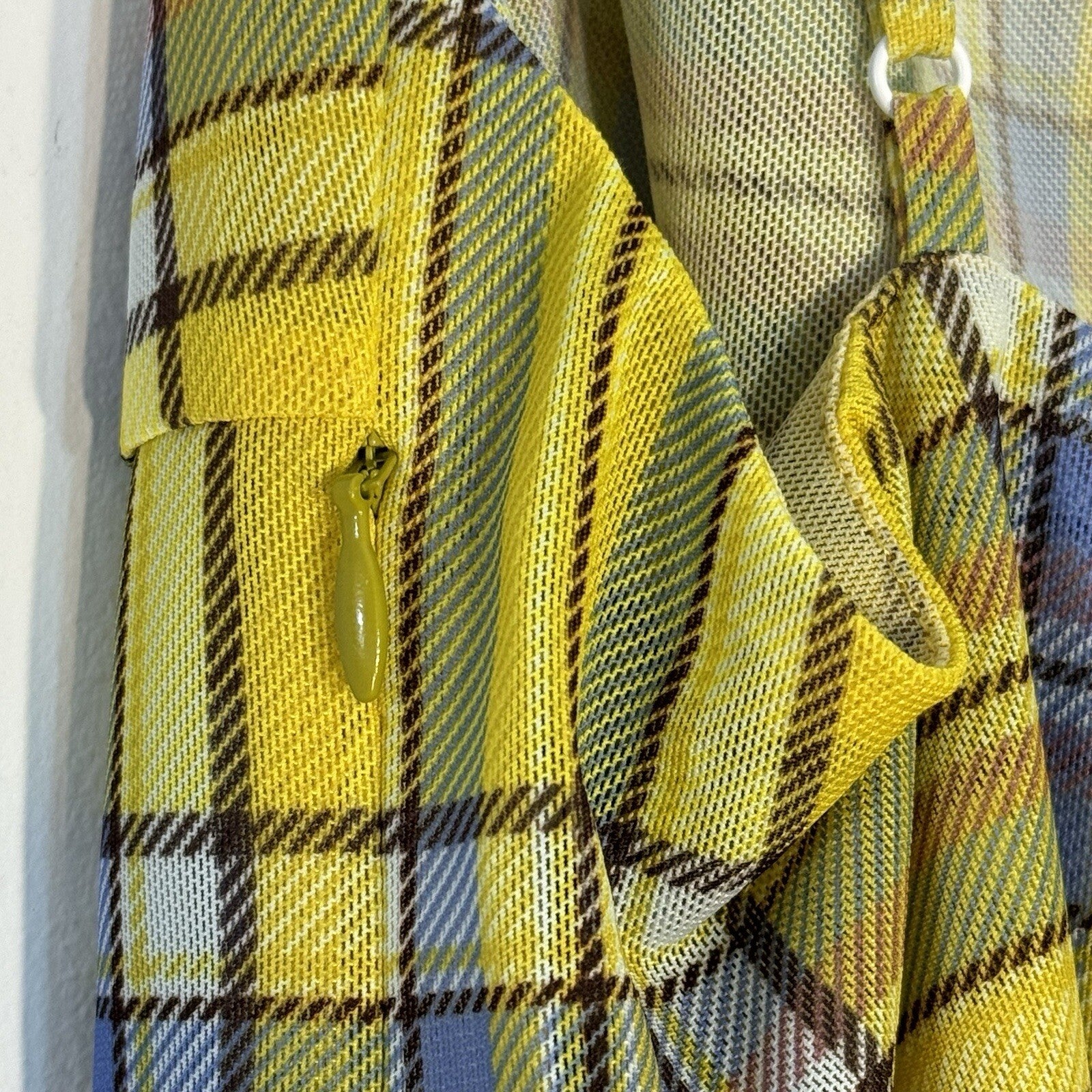 MIAOU Anya Mini Mesh Slip Dress Dion Plaid Print Yellow (MSRP $265)