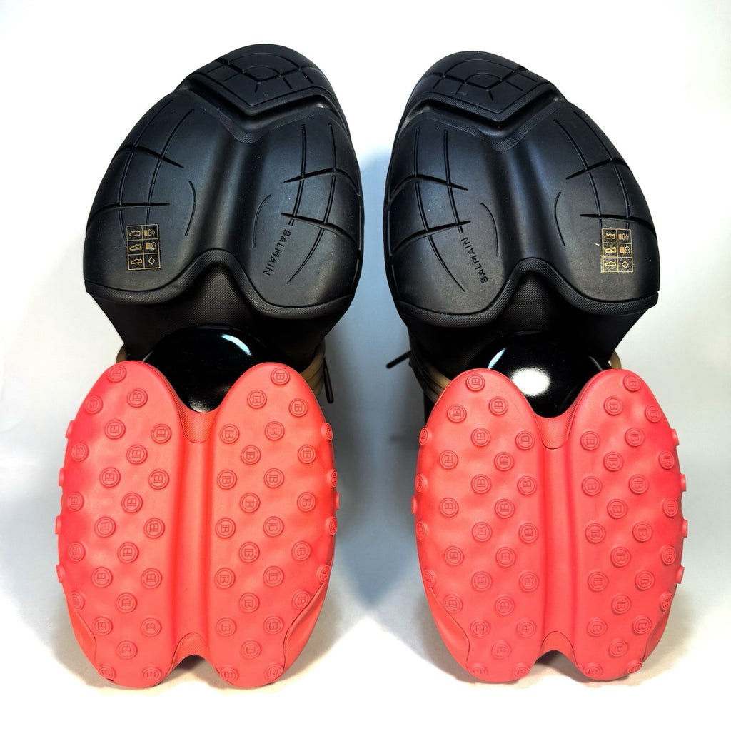 BALMAIN Mens Unicorn Neoprene Leather Low Top Sneakers Red Black (MSRP $1,295)