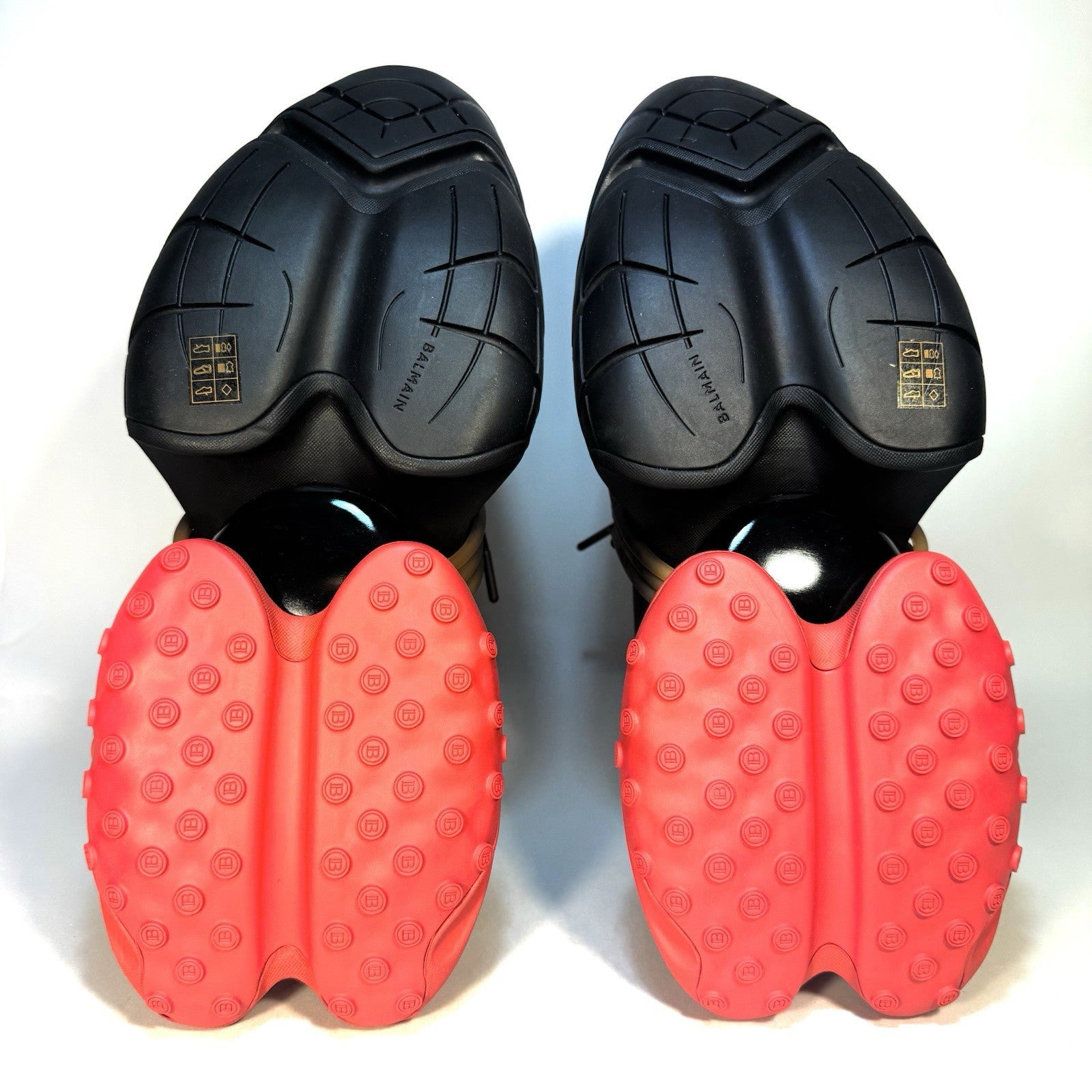 BALMAIN Mens Unicorn Neoprene Leather Low Top Sneakers Red Black (MSRP $1,295)