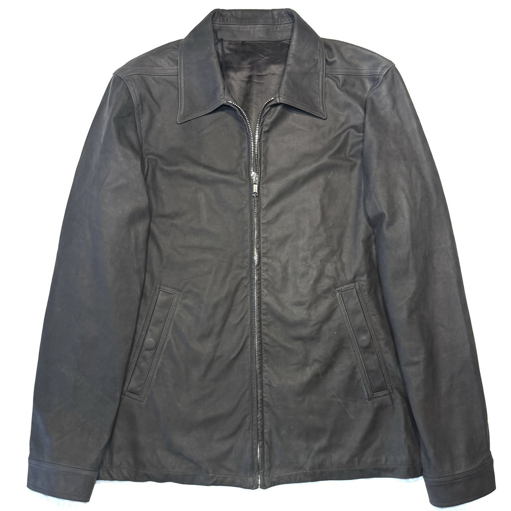 RICK OWENS Mens Brad Nubuck Leather Zip Jacket Dark Dust Grey 50 (MSRP $3,125)