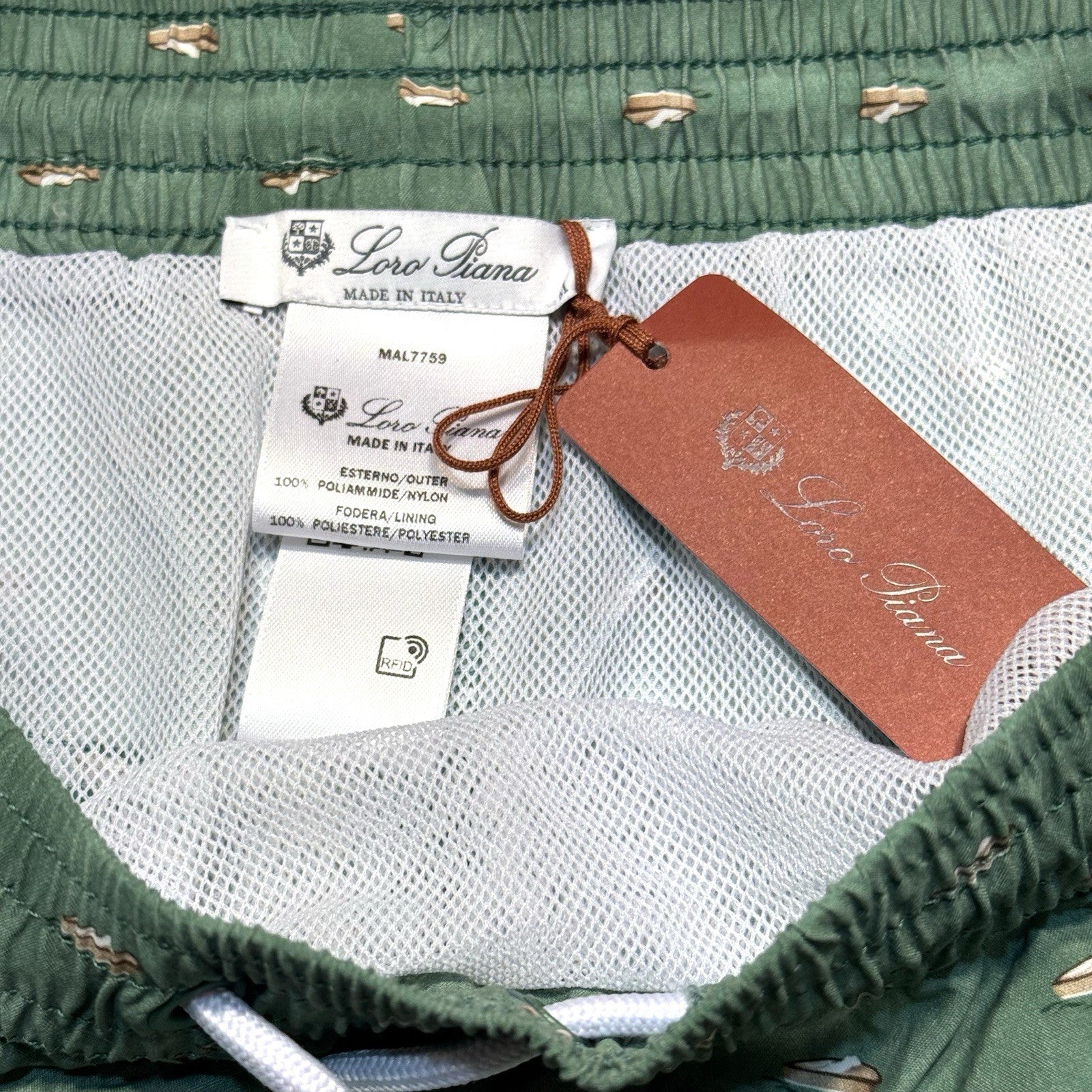 LORO PIANA Mens Bay Boats Print Swim Trunks Shorts Green (MSRP $580)