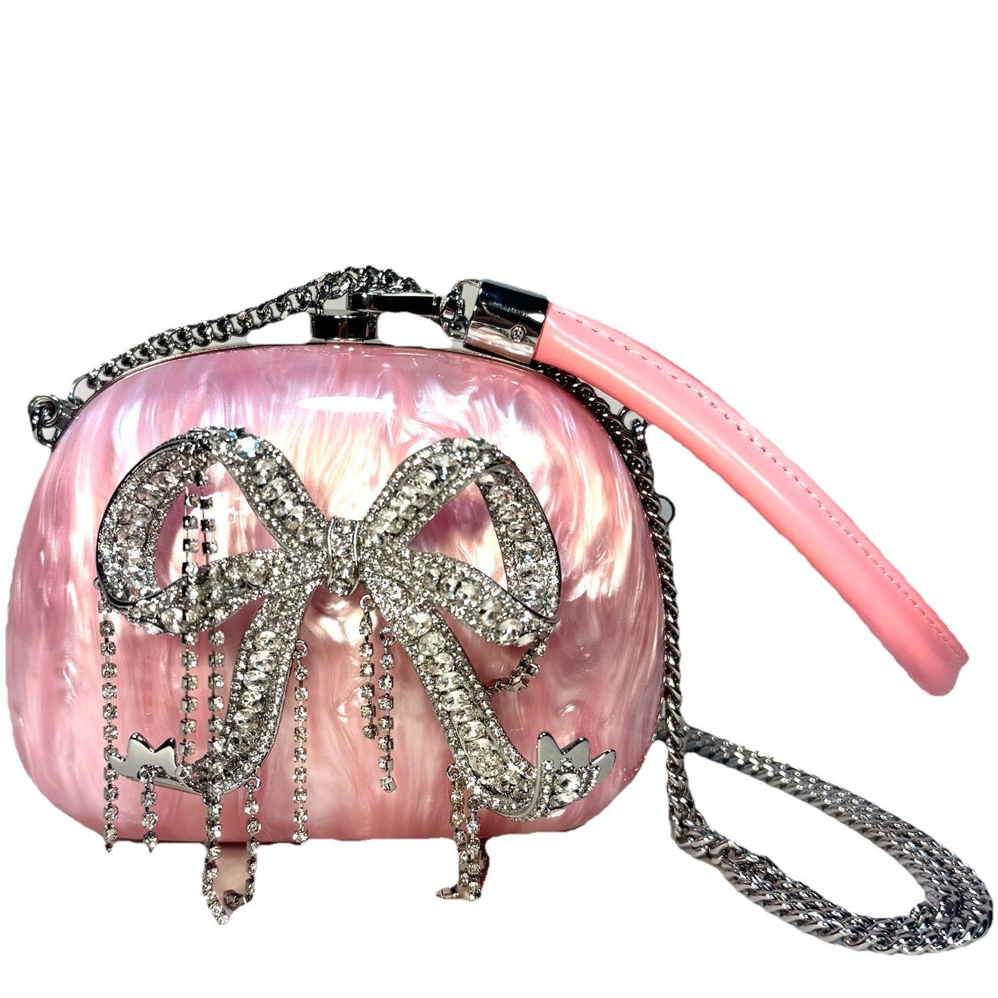 SELF-PORTRAIT Womens Pearl Top Handle Shoulder Chain Clutch Bag Pink (MSRP $585)