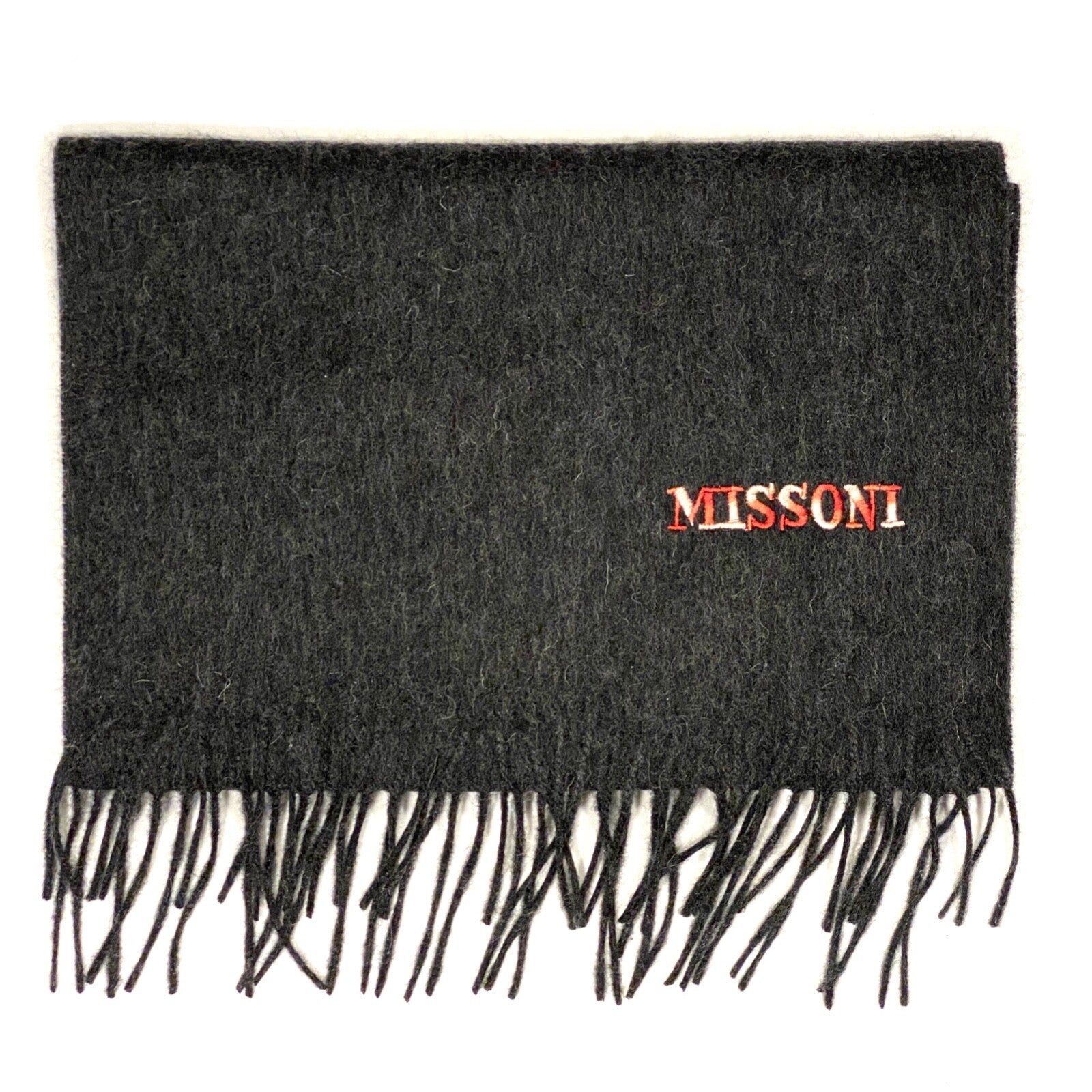MISSONI Womens Wool Fringe Scarf Dark Logo Charcoal Gray Pink