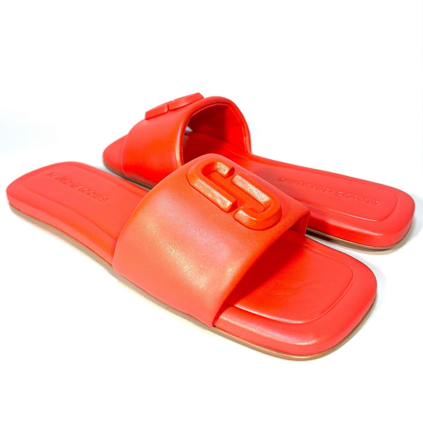 MARC JACOBS Womens J Logo Leather Slide Sandals Electric Orange 10 (MSRP $250)
