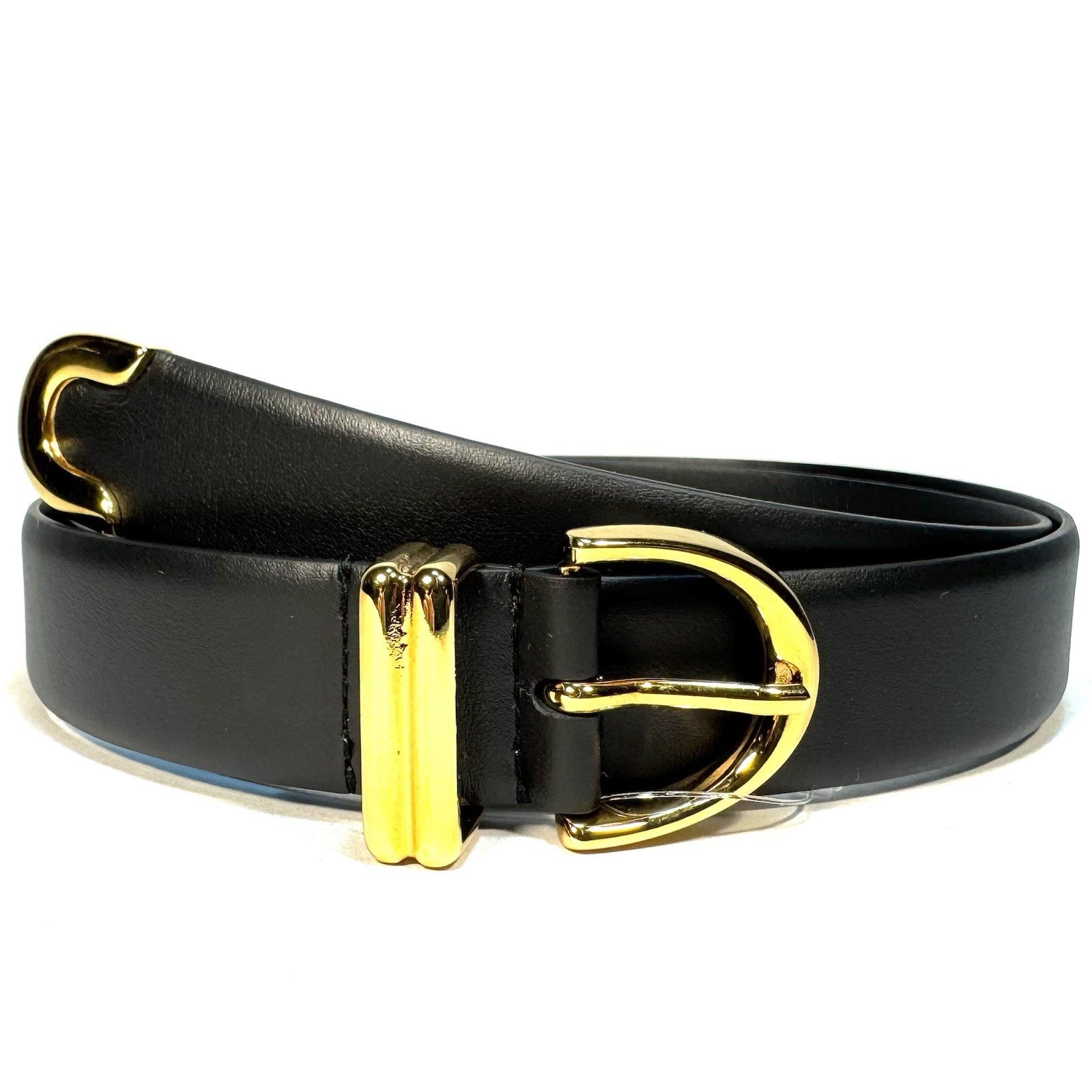 KHAITE Womens Bambi Calf Leather Gold Buckle Skinny Belt Black XS/S (MSRP $380)