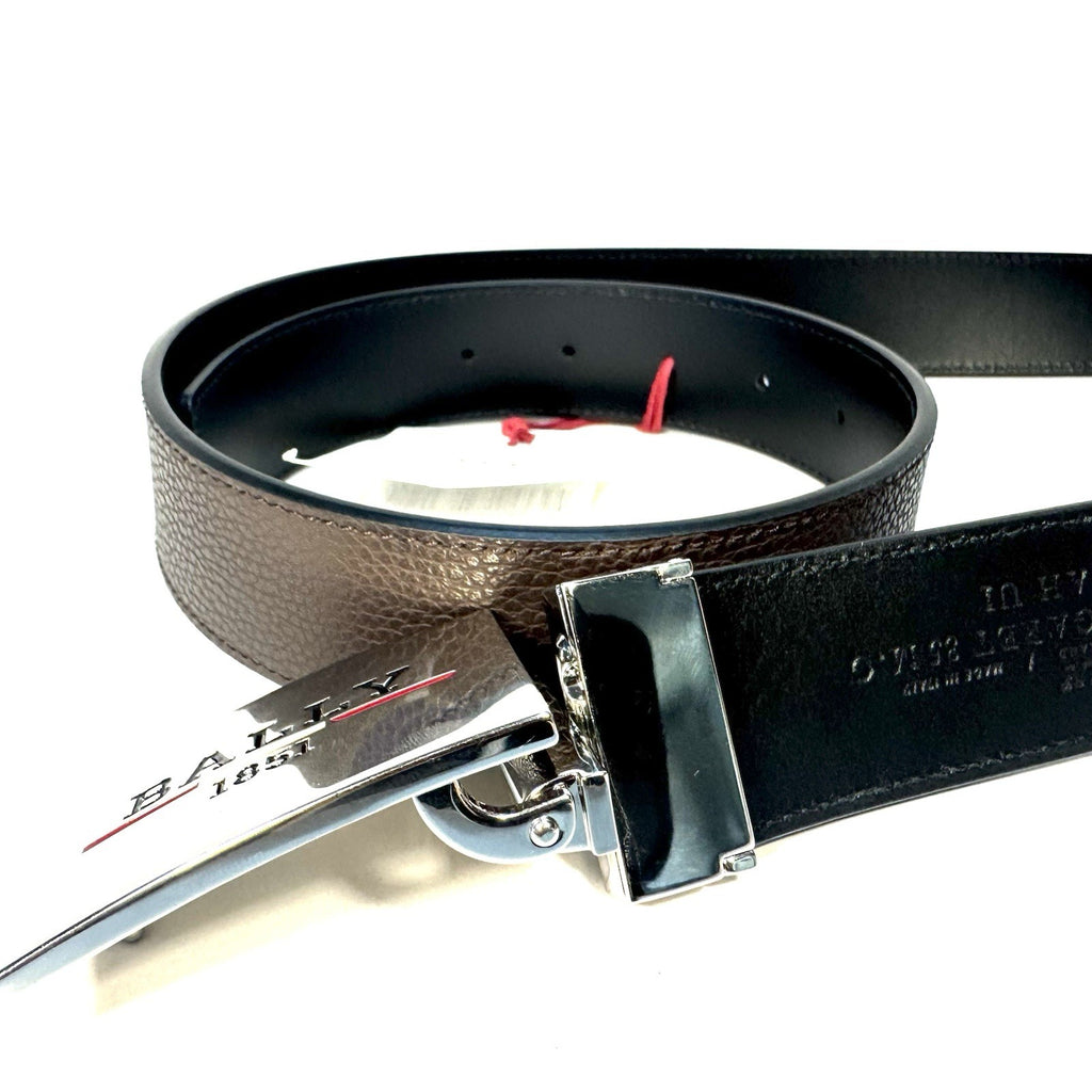 BALLY Mens Garet Logo Buckle Reversible Leather Belt Brown Black 110 (MSRP $280)