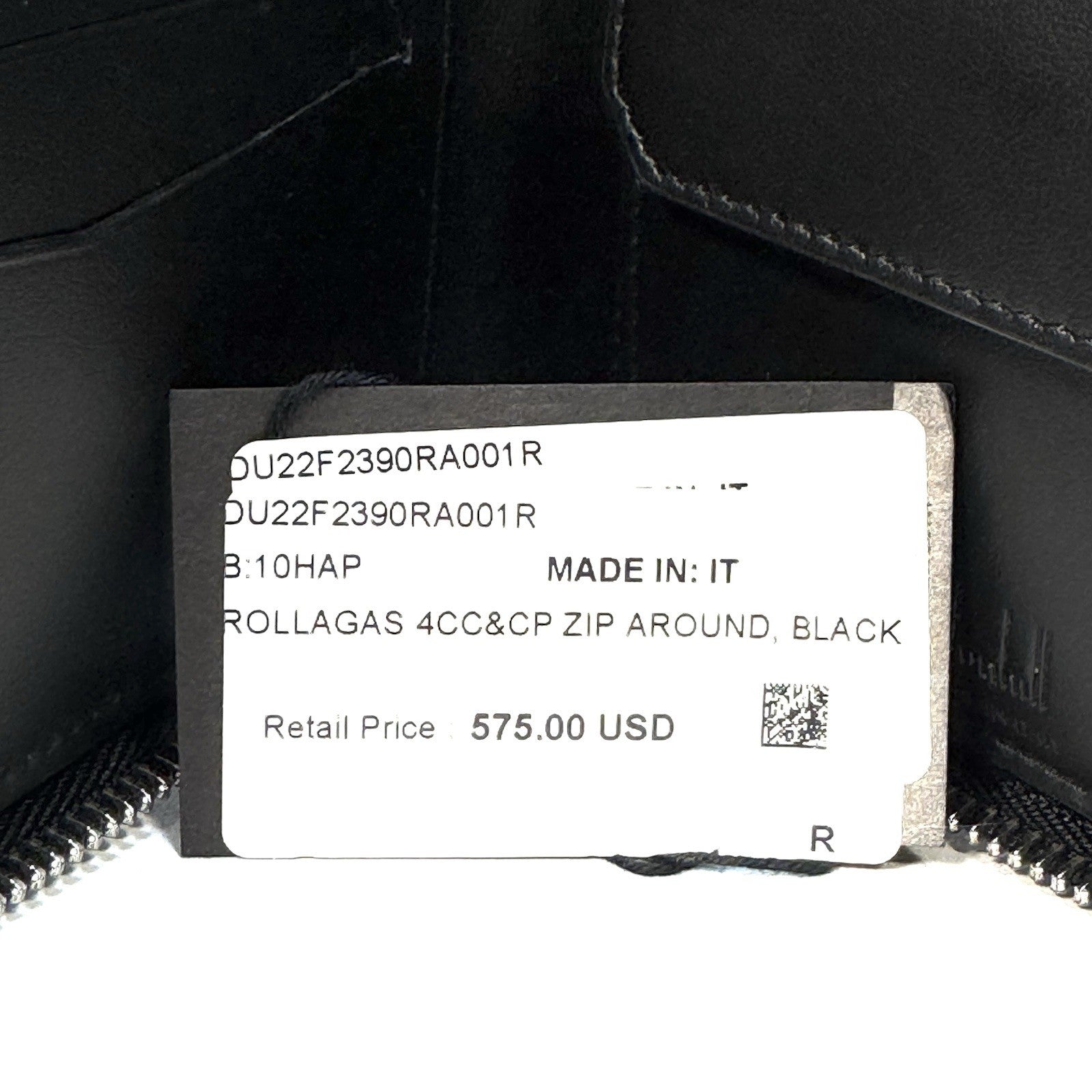 DUNHILL Rollagas Embossed Leather Zip 4cc Coin Purse Wallet Black (MSRP $575)