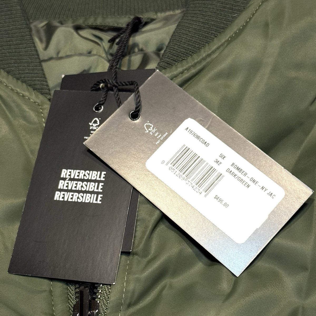 DIESEL Mens Reversible Nylon Zip Bomber Jacket Coat Dark Green (MSRP $495)