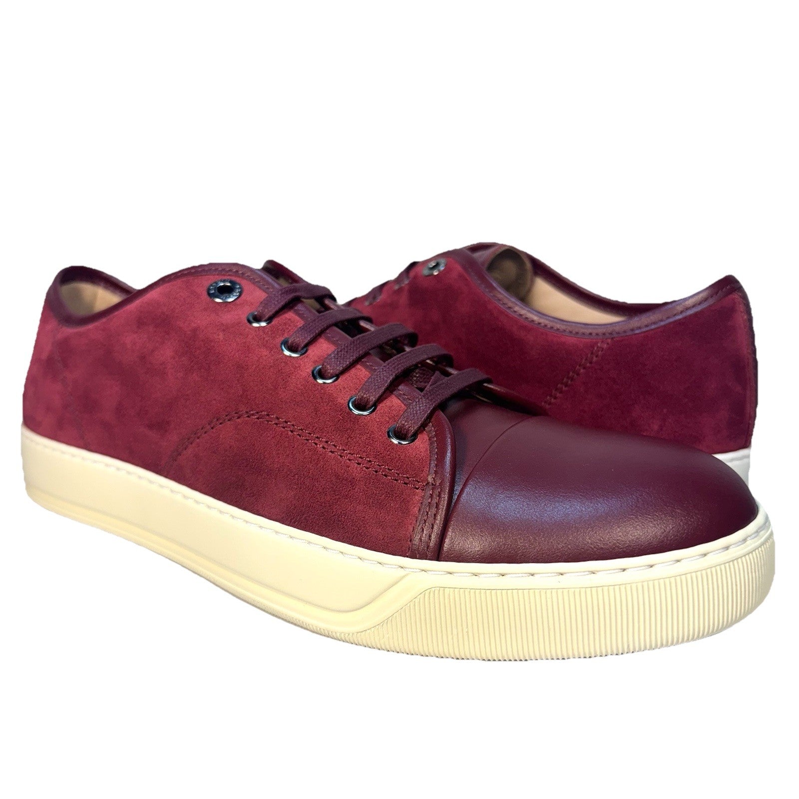 LANVIN Mens DDB1 Cap Toe Suede Leather Low Top Sneakers Burgundy 8 (MSRP $590)